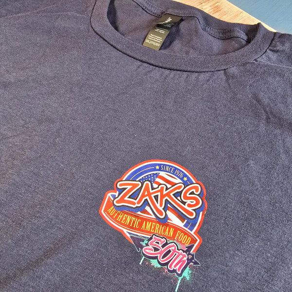 Zaks soft style Unisex navy t-shirt with Ltd Edition 50th logo